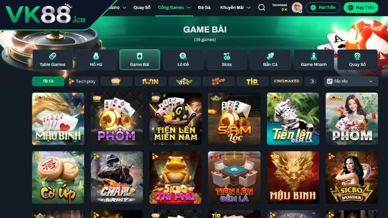 Game Bài VK88 - Lối Chơi Đỉnh Cao Cùng Phần Thưởng Hấp Dẫn Giới thiệu sảnh game bài VK88